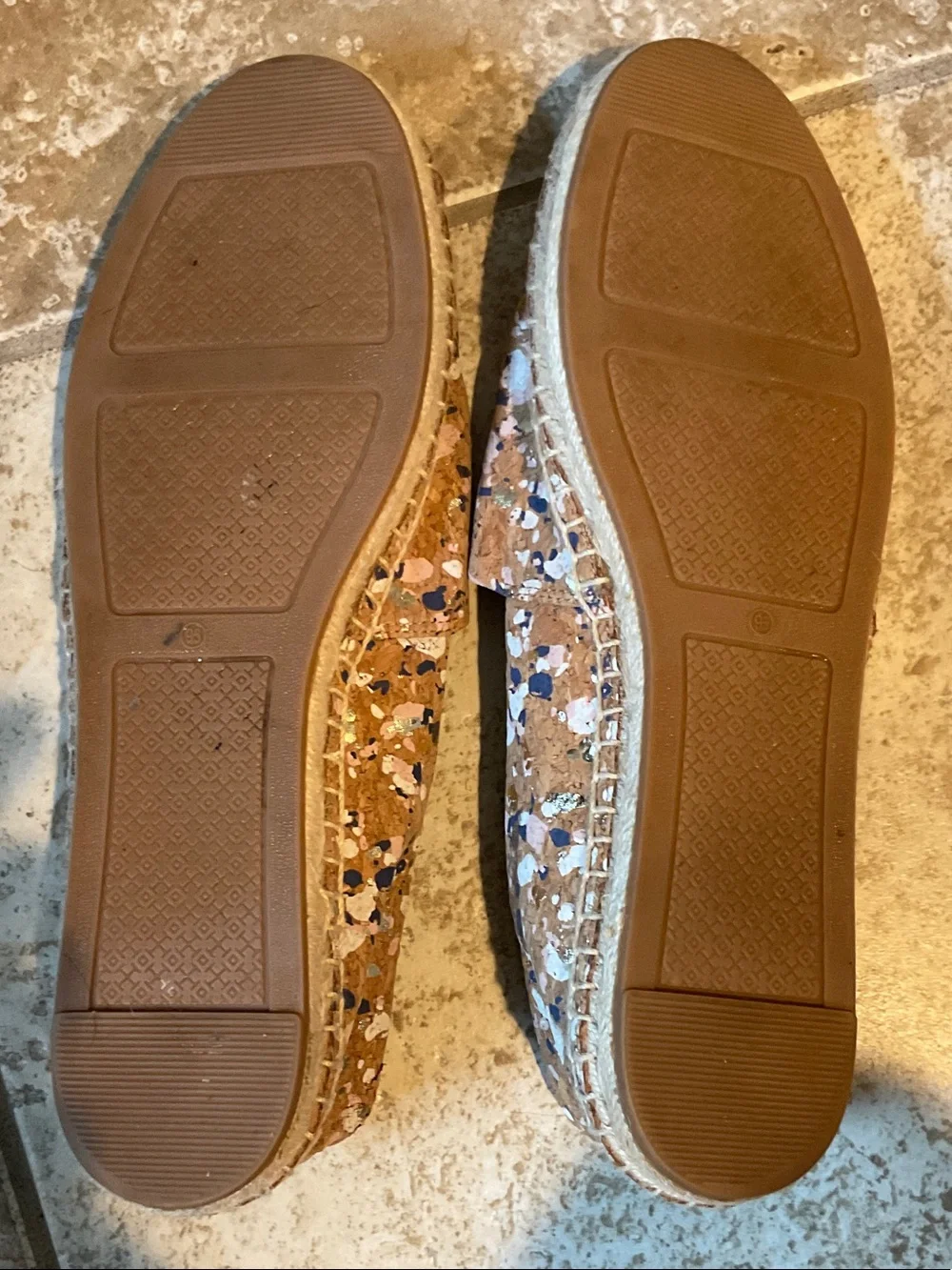 Tory Burch Pink Multicolor Cork Espadrille Flats with White Logo